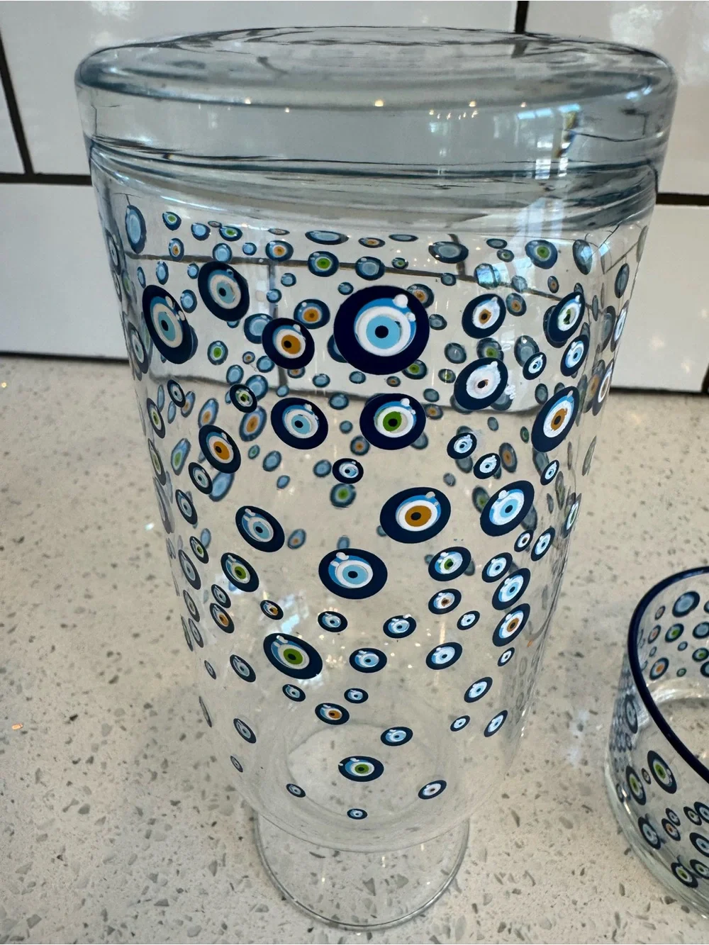 Rakle Glassware Evil Eye Watchful Eye Tumble-Up Carafe & Small Drinking Glass